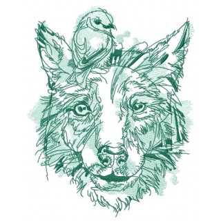 Dog with bird on head embroidery design - Embroidery Design