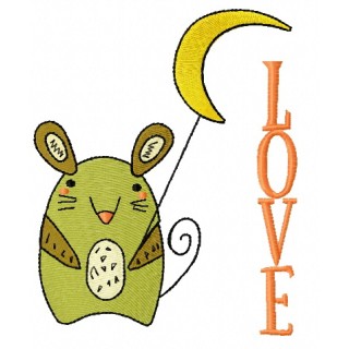 Tiny mouse with moon embroidery design - Embroidery Design
