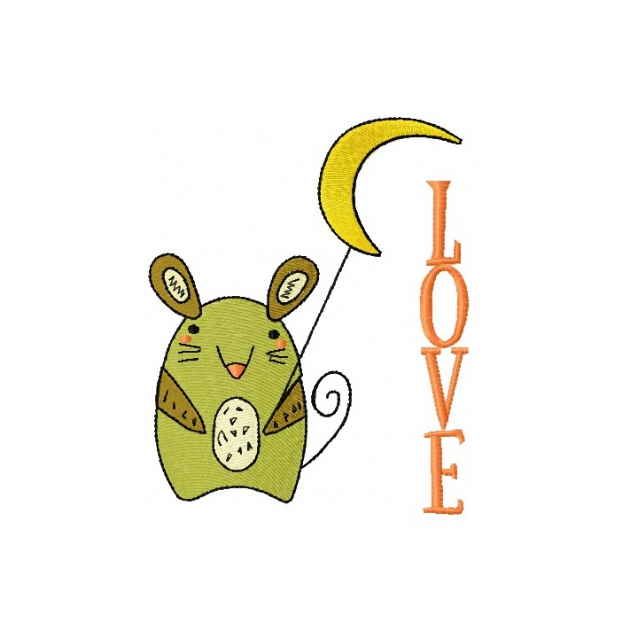 Tiny mouse with moon embroidery design - Embroidery Design