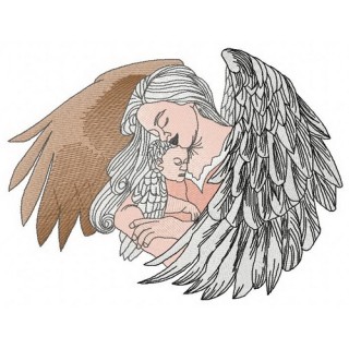Angel with newborn embroidery design - Embroidery Design