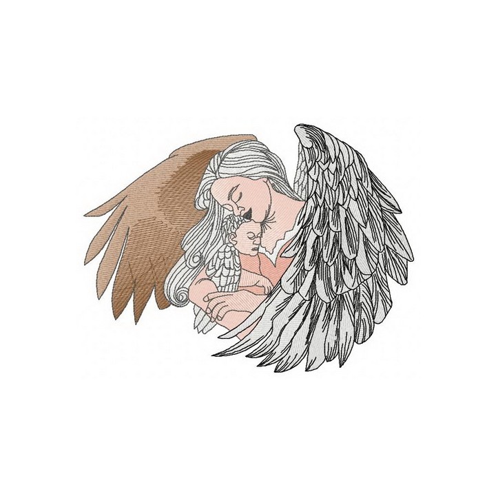 Angel with newborn embroidery design - Embroidery Design
