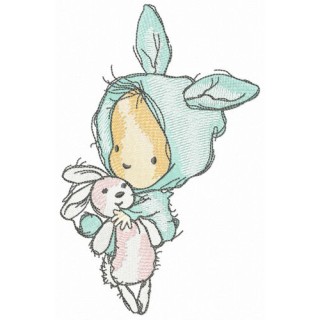 Baby in bunny costume embroidery design - Embroidery Design