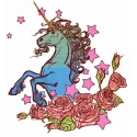 Moonlight unicorn 3 embroidery design showcasing a magical unicorn surrounded by stars and a crescent moon.