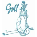 Golf equipment embroidery design showcasing various golf items on a stitched pattern for creative projects.