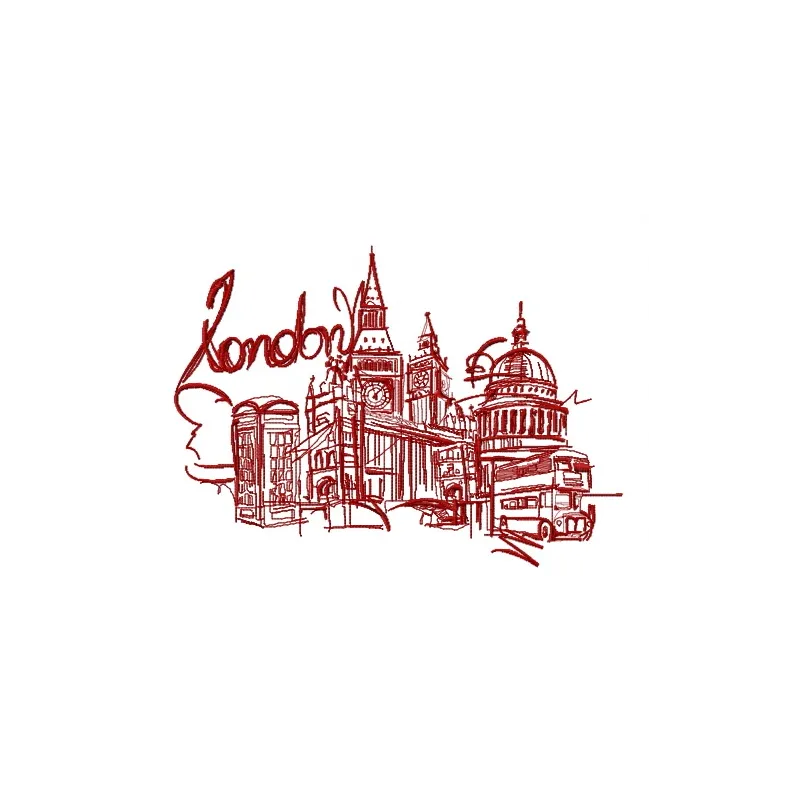 London 7 embroidery design showcasing iconic UK elements, ideal for stitching on apparel and accessories.
