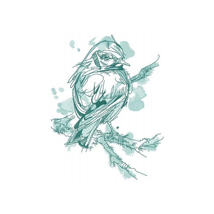 Goldfinch on tree branch  embroidery design - Embroidery Design