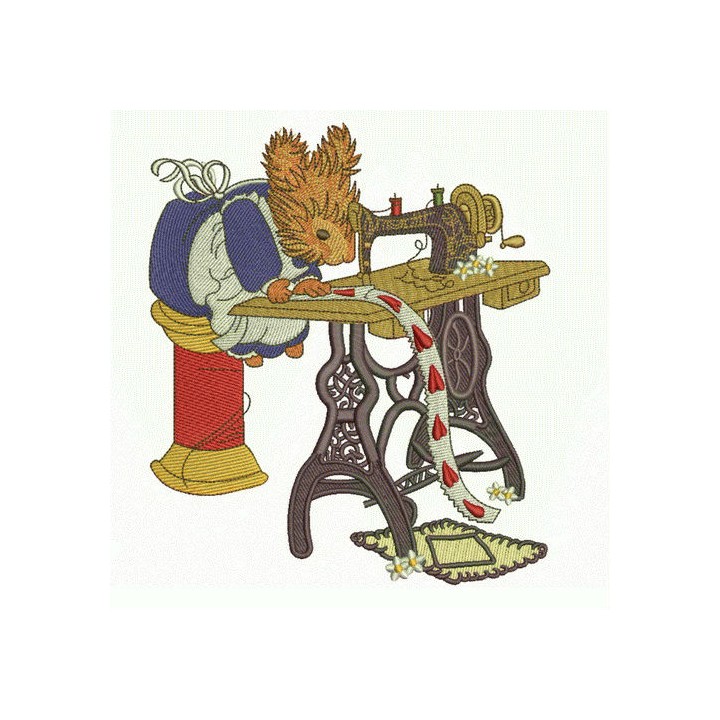 Squirrel sewing 2 embroidery design - Embroidery Design