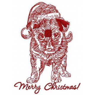 Merry Christmas puppy embroidery design - Embroidery Design