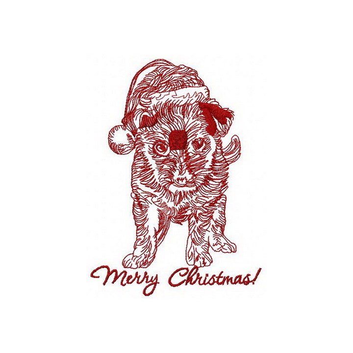 Merry Christmas puppy embroidery design - Embroidery Design