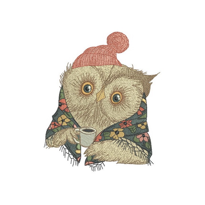Granny owl's coffee embroidery design - Embroidery Design