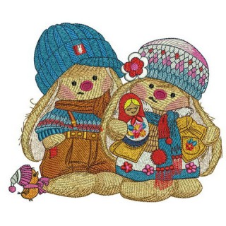 Bunny Mi with matrioshka embroidery design - Embroidery Design