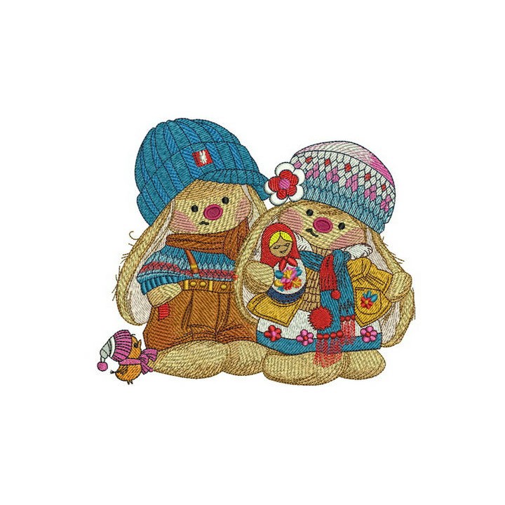 Bunny Mi with matrioshka embroidery design - Embroidery Design