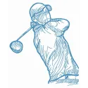 Embroidery design of a golfer swinging a club, ideal for stitching on caps, t-shirts, or golf towels.