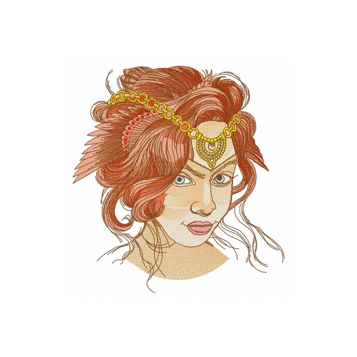 Hairstyle with wing decoration embroidery design - Embroidery Design