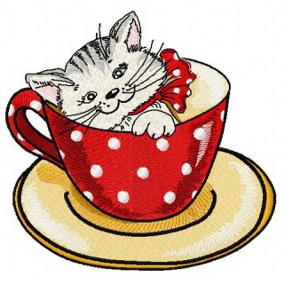 Cat in cup embroidery design - Embroidery Design