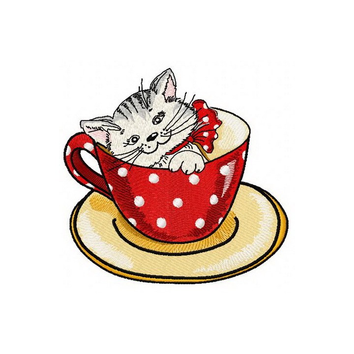Cat in cup embroidery design - Embroidery Design