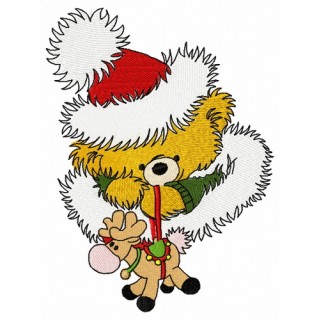 Christmas teddy with toy deer 4 embroidery design - Embroidery Design