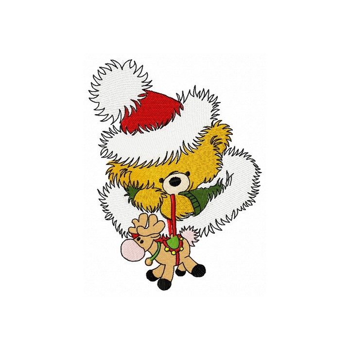 Christmas teddy with toy deer 4 embroidery design - Embroidery Design