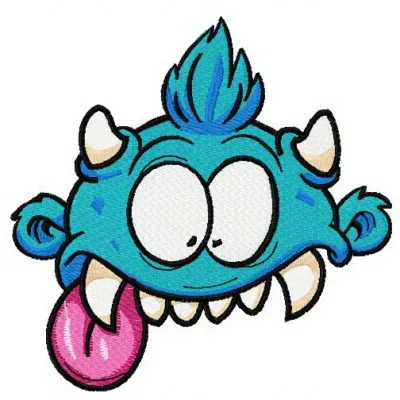 Blue horny monster embroidery design featuring a whimsical creature, perfect for playful stitching projects.
