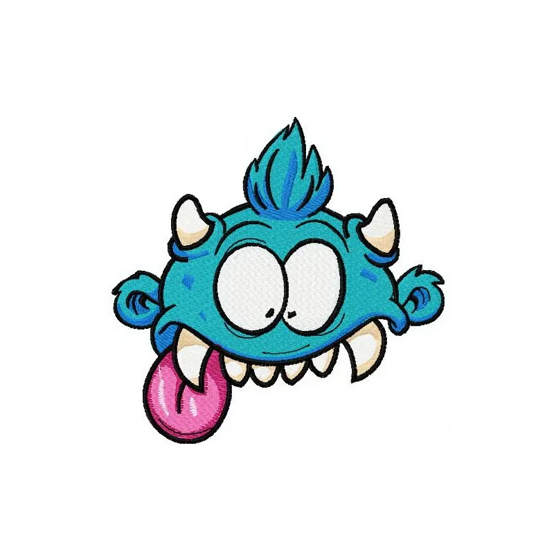Blue horny monster embroidery design featuring a whimsical creature, perfect for playful stitching projects.