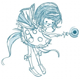 Shy fairy in polka dot dress embroidery design - Embroidery Design