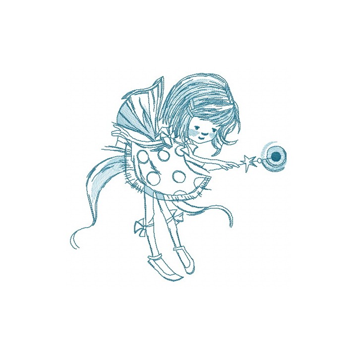 Shy fairy in polka dot dress embroidery design - Embroidery Design