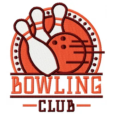 Preview of the Bowling Club 5 embroidery design featuring a dynamic bowling theme for stitching on apparel and accessories.