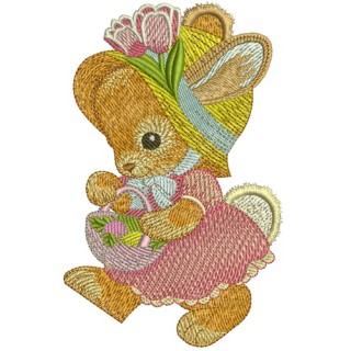Bunny with flower basket embroidery design - Embroidery Design