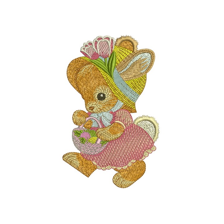 Bunny with flower basket embroidery design - Embroidery Design