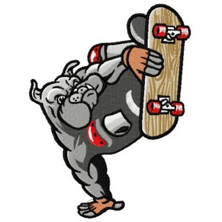 Bulldog on skateboard embroidery design - Embroidery Design