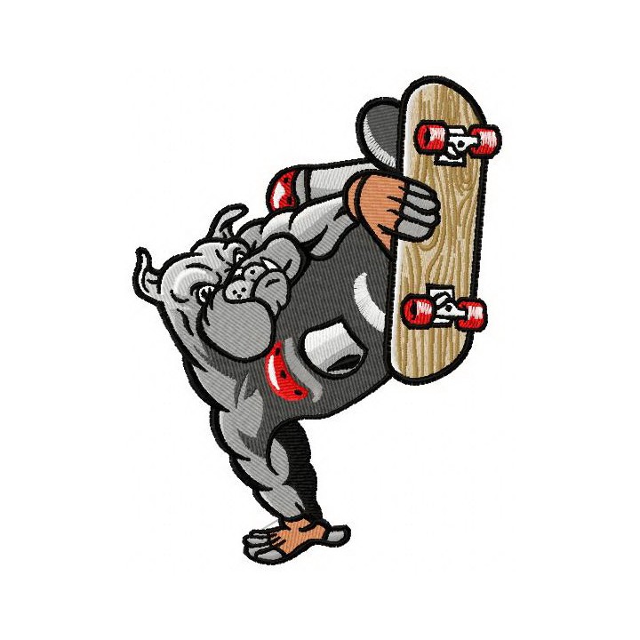 Bulldog on skateboard embroidery design - Embroidery Design