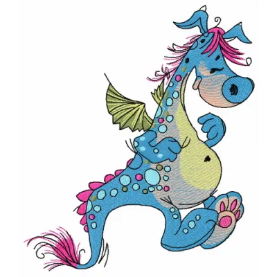 Adorable cute dragon embroidery design showcasing a whimsical stitched motif for various fabric projects.