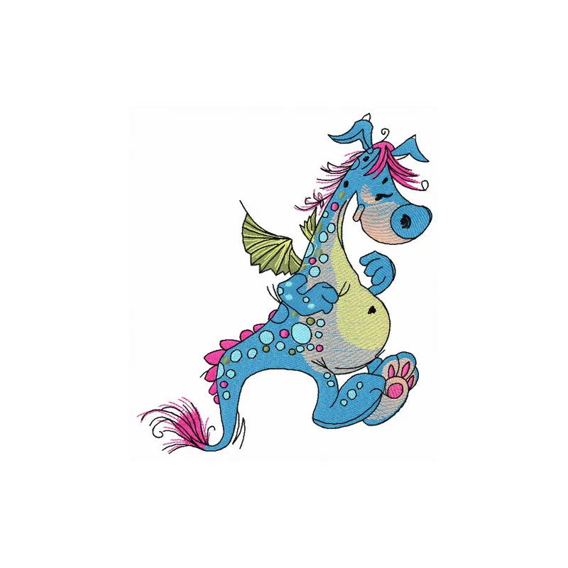 Adorable cute dragon embroidery design showcasing a whimsical stitched motif for various fabric projects.