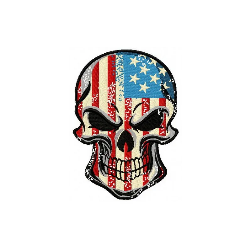 American skull embroidery design showcasing a patriotic theme, perfect for Independence Day projects.