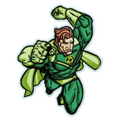 Preview of Superhero's Attack 2 embroidery design featuring a dynamic Green Lantern motif for creative stitching projects.