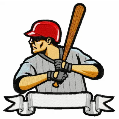 Baseball player 14 embroidery design showcasing a dynamic player in action, ideal for sports-themed projects.