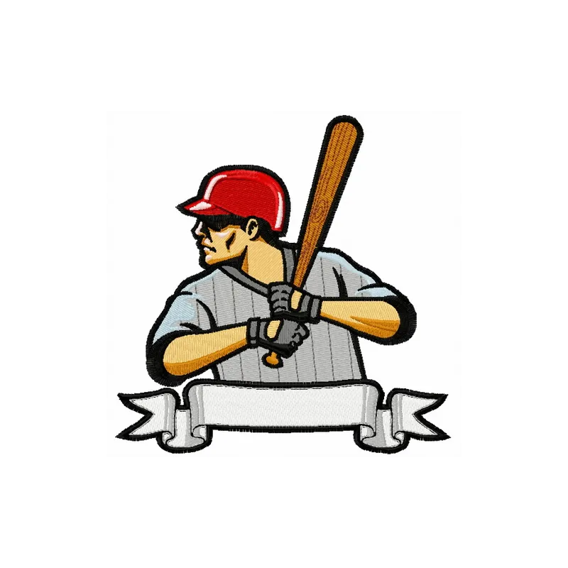 Baseball player 14 embroidery design showcasing a dynamic player in action, ideal for sports-themed projects.