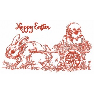 Easter bunny with cart embroidery design - Embroidery Design