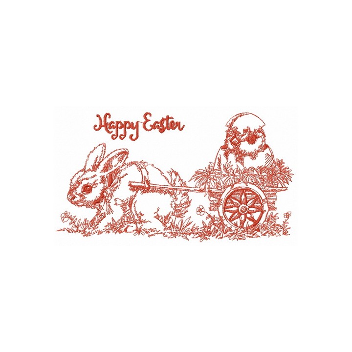 Easter bunny with cart embroidery design - Embroidery Design