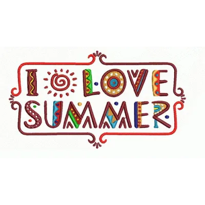 I love summer embroidery design featuring vibrant sun and beach elements, ideal for t-shirts and summer accessories.