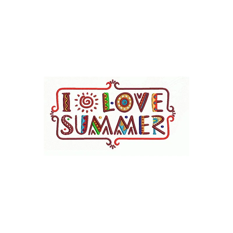 I love summer embroidery design featuring vibrant sun and beach elements, ideal for t-shirts and summer accessories.