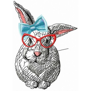 Clever rabbit with blue bow embroidery design - Embroidery Design