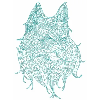 Mosaic wolf 7 embroidery design showcasing a detailed stitched motif of a wolf in vibrant colors.