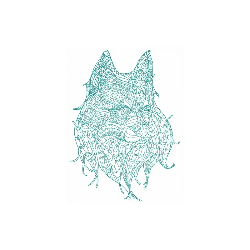 Mosaic wolf 7 embroidery design showcasing a detailed stitched motif of a wolf in vibrant colors.