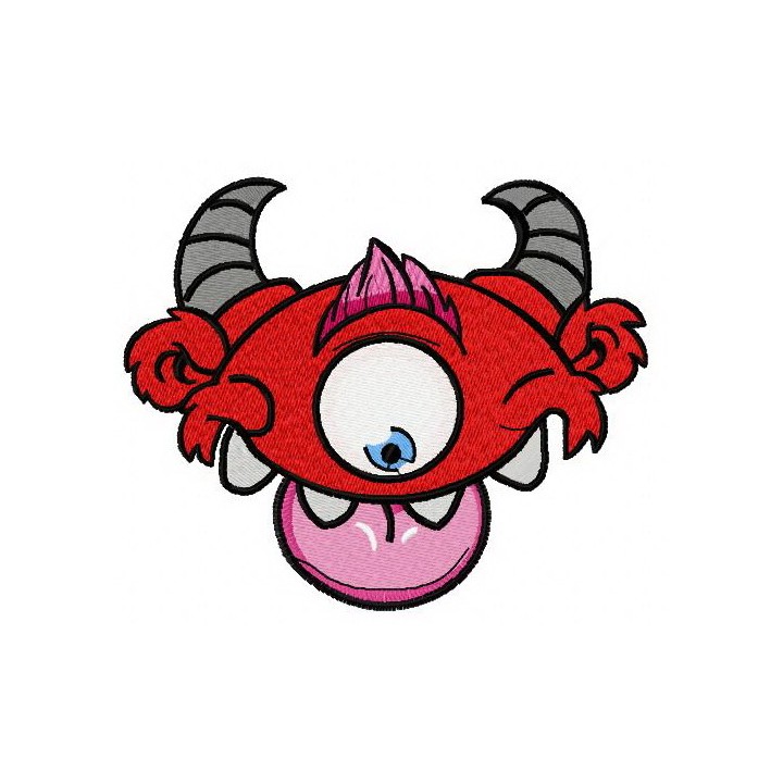 Red horny monster embroidery design - Embroidery Design