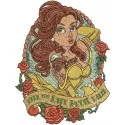Till the last petal falls embroidery design showcasing a delicate floral motif inspired by Beauty and the Beast.