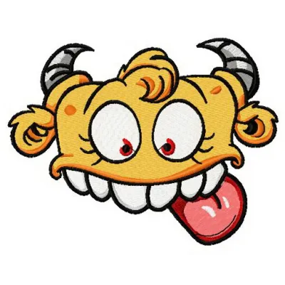 Preview of a vibrant yellow horny monster embroidery design, featuring playful details and whimsical charm.