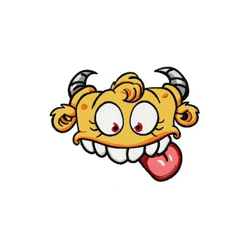 Preview of a vibrant yellow horny monster embroidery design, featuring playful details and whimsical charm.