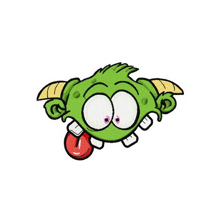 Green horny monster embroidery design - Embroidery Design