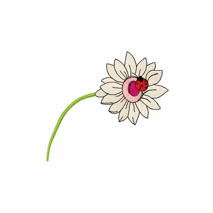 Flower with ladybug embroidery design - Embroidery Design